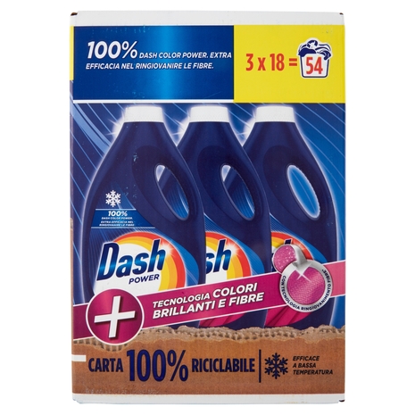 Dash Power Detersivo Lavatrice Liquido Bucato+Tecnologia Colori Brillanti e Fibre 3x18=54Lav.3x990ml